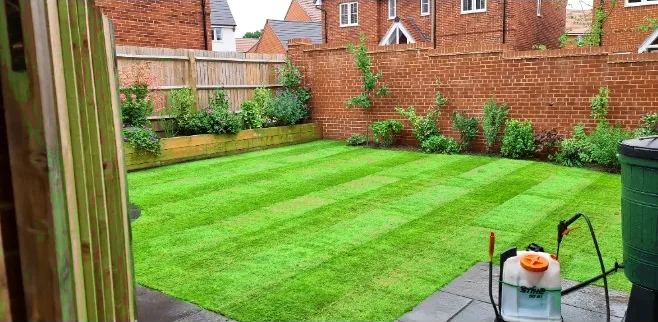 Newly laid turf in a back garden